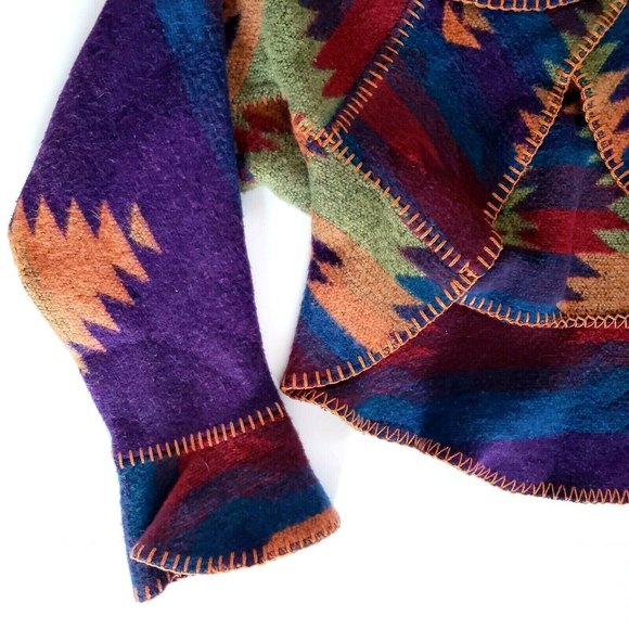 Rhonda Stark Womens Sz M Wool Blend Dolman Sleeve Aztec Print Cropped Cardigan - Picture 5 of 9